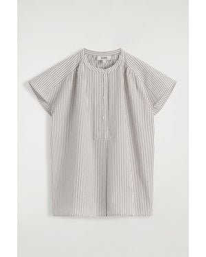 COS Striped Seersucker Flared-Sleeve Blouse - Grey