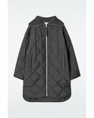 COS Ribbed-collar Quilted Coat - Grey