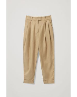 COS High Waisted Pleated Trousers - Natural