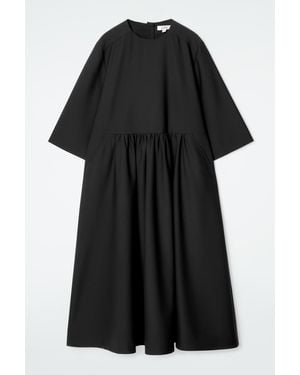 COS Gathered Wool-blend Midi Dress - Black