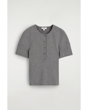 COS Rounded Ribbed Jersey Henley Top - Grey