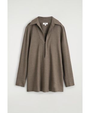 COS Open-Collar Wool-Blend Shirt - Brown