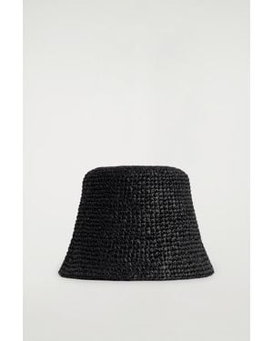 COS Sculpted Straw Bucket Hat - Black