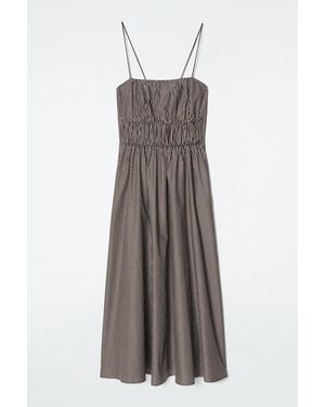 COS Striped Gathered-Waist Midi Dress - Brown