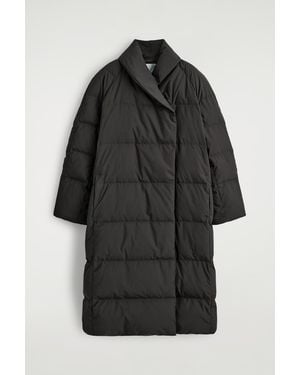 COS Shawl-Collar Quilted Down Long Coat - Black
