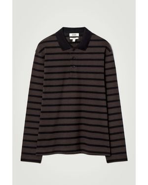 COS Striped Long-sleeved Polo Shirt - Black