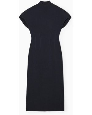COS Strick-Midikleid Im Korsett-Stil Mit Hohem Kragen - Blau