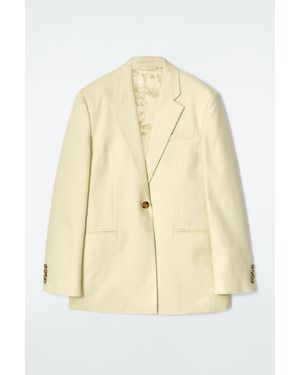 COS Regular Longline Linen-blend Blazer - Natural