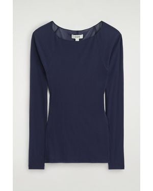 COS Slim Ribbed Silk Top - Blue