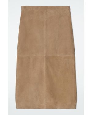 COS Panelled Suede Drawstring Midi Skirt - Natural