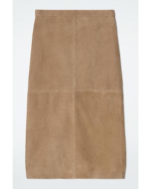 COS Paneled Suede Drawstring Midi Skirt - Natural