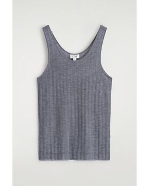 COS Ribbed-Knit Silk Tank Top - Blue
