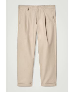 COS Cotton Relaxed-Fit Tapered Turn-Up Trousers - Natural