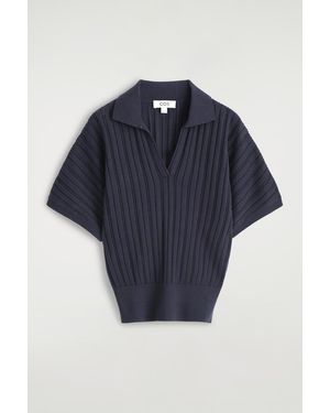 COS Pointelle-Knit Polo Shirt - Blue
