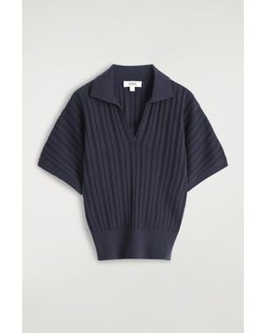 COS Pointelle-Knit Polo Shirt - Blue