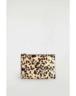 COS Animal-Print Pony Hair-Effect Leather Pouch - Natural