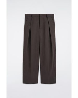 COS Pleated Cotton Relaxed-Fit Wide-Leg Trousers - Grey