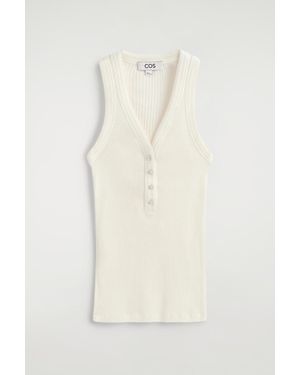 COS Ribbed-Knit Henley Tank Top - Natural