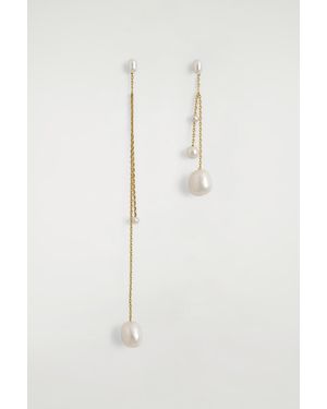COS Mismatched Chain Freshwater Pearl Earrings - White