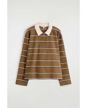 COS Striped Long-Sleeved Polo Shirt - Natural