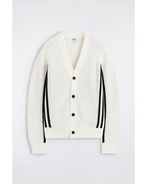 COS Striped Open-Knit Cotton Cardigan - White
