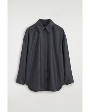 COS Wing-Collar Wool-Flannel Shirt - Blue
