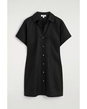 COS Open-Collar Linen Mini Shirt Dress - Black