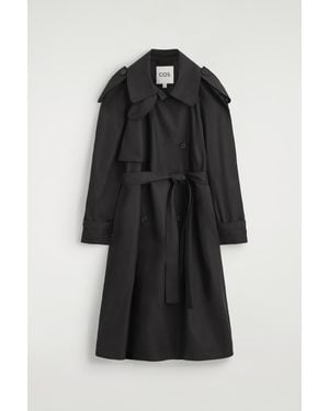 COS Funnel-Neck Cotton Trench Coat - Black