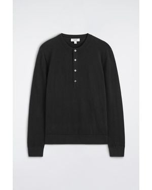 COS Slim Merino Wool Henley Top - Black