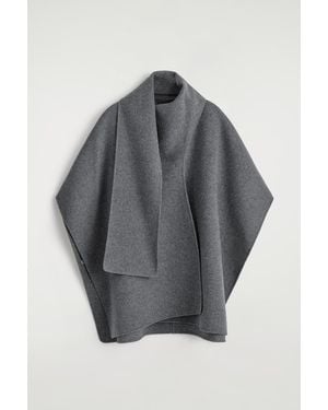 COS Double-Faced Merino Wool Scarf Cape - Grey