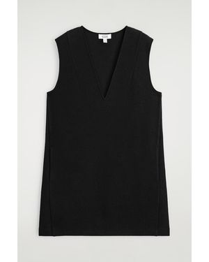 COS Boiled Wool V-Neck Mini Dress - Black