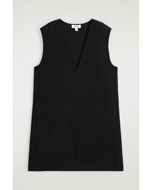 COS Boiled Wool V-Neck Mini Dress - Black