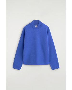 COS Layered-Collar Boiled Wool Sweater - Blue