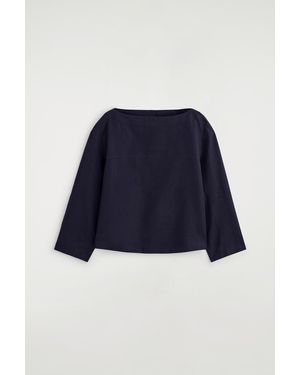 COS Boat-Neck Linen Blouse - Blue