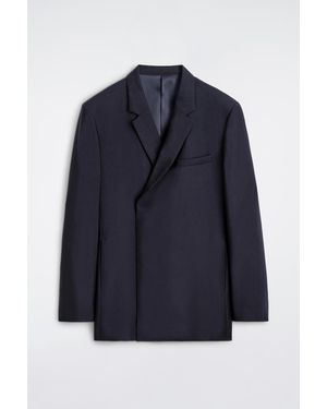 COS Slim Double-Breasted Wool Blazer - Blue