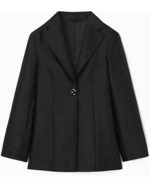COS Slim Brooch-detail Wool-blend Blazer - Black