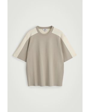 COS Mesh-Panel Knitted T-Shirt - Natural