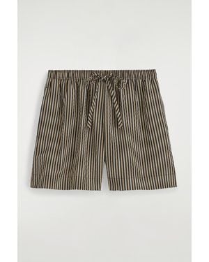 COS Striped Seersucker Shorts - Brown