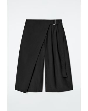 COS Belted Wrap-Front Cotton Shorts - Black