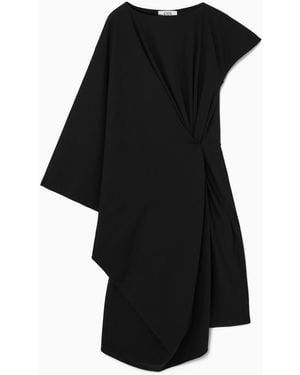 COS Draped Asymmetric Midi Dress - Black