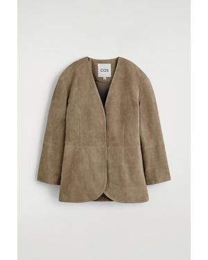 COS Collarless Suede Blazer - Natural