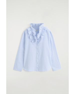 COS Ruffle-Collar Seersucker Blouse - Blue