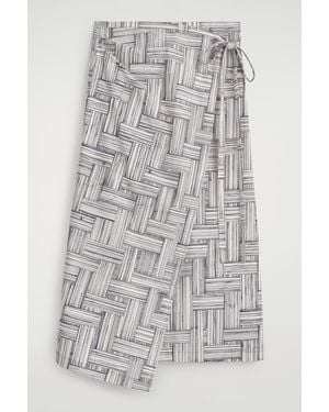 COS Printed Cotton Wrap Skirt - Grey