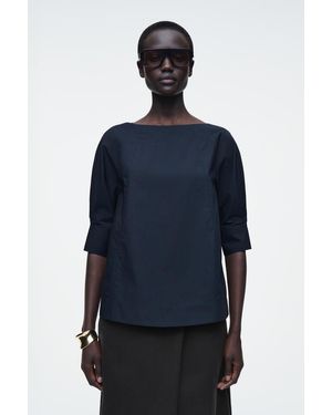 COS Voluminöse Baumwollbluse Mit U-Boot-Ausschnitt - Blau