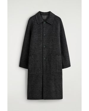 COS Reversible Checked Herringbone Wool Coat - Black