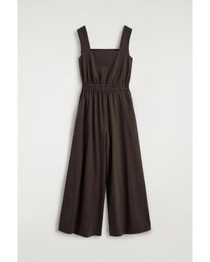 COS Open-Back Seersucker Wide-Leg Jumpsuit - Brown
