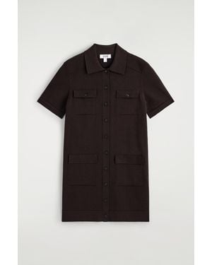 COS Pocket-Detail Knitted Cotton Mini Dress - Black