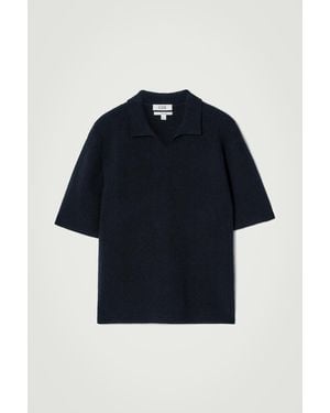 COS Open-Collar Bouclé-Knit Polo Shirt - Blue