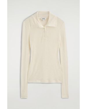 COS Merino Wool Buttoned Funnel-Neck Top - Natural