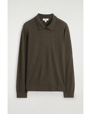 COS Merino Wool Button-Collar Sweater - Green